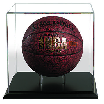 Acrylic display case that contains a full sized basketball
