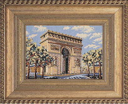 Framed image of a cross stitch landmark