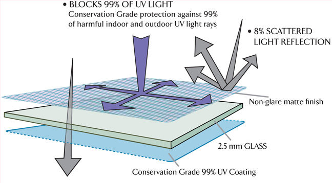 Schematic of how light impacts TruVue Conservation Reflection Control Glass