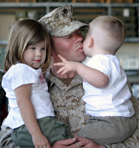 soldier with kids